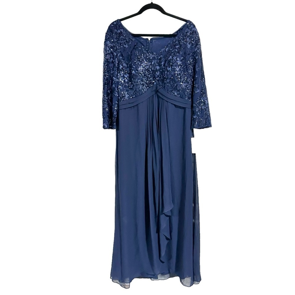 Alex Evenings Navy Blue Sequined V-Neck Chiffon Gown Size 14 NWT - Picture 4 of 9